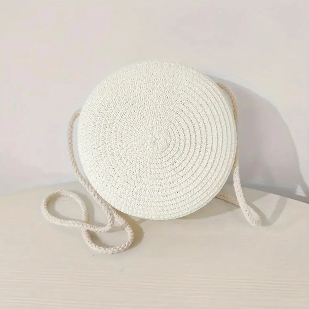 Round Woven Straw Mini Bags, Cute Style Paper Material Handheld Crossbody Pouch